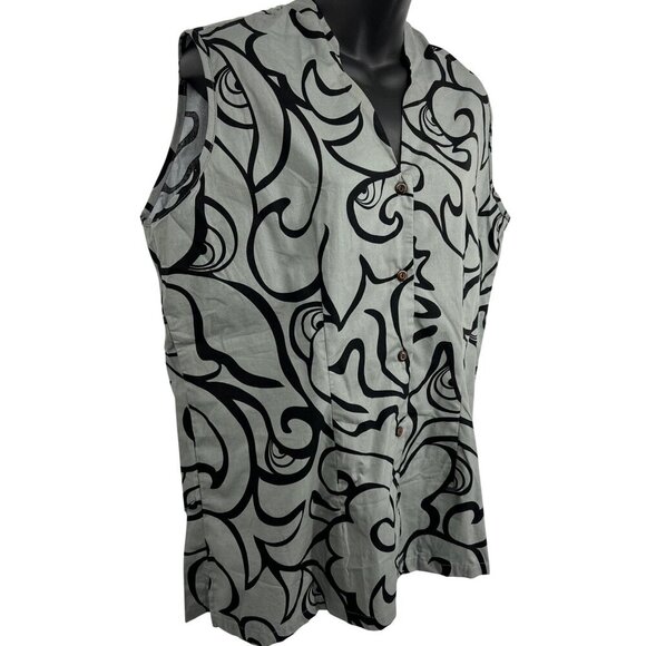 Rix First Hawaiian Bank Gray Black Button Sleeveless Shirt XXL Extra Large EUC - Picture 2 of 7